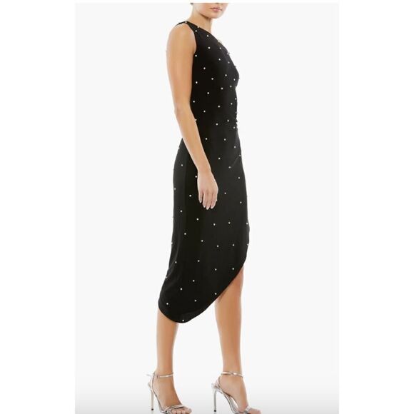 $358 New Mac Duggal Beaded One-Shoulder Asymmetric Hem Cocktail Dress in Black 8 - Picture 2 of 4